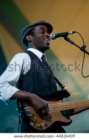 CANARY ISLANDS - NOVEMBER 14: Singer and guitarist Bibi Tanga from Paris, France performs onstage with The Selenites during the festival Womad November 14, 2009 in Canary Islands, Spain