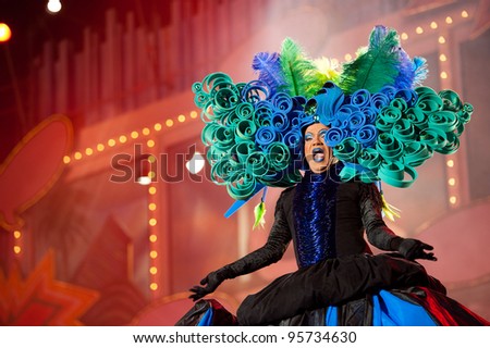 LAS PALMAS ,SPAIN -FEBRUARY 17: Drag Circus, from Canary Islands, during The Carnival\'s Drag Queen Gala on February 17, 2012 in Las Palmas,Spain