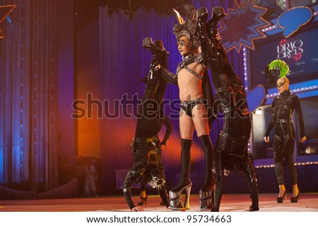 LAS PALMAS ,SPAIN -FEBRUARY 17: Drag Juan Miguel Sosa(m) and unidentified persons, all from Canary Islands, during The Carnival\'s Drag Queen Gala on February 17, 2012 in Las Palmas,Spain