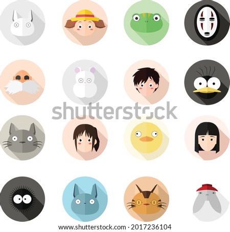 Flat illustration of characters ghibli studio set icon