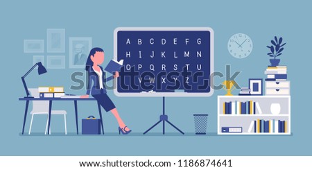 Similar – Image, Stock Photo Faceless woman learning lettering at table