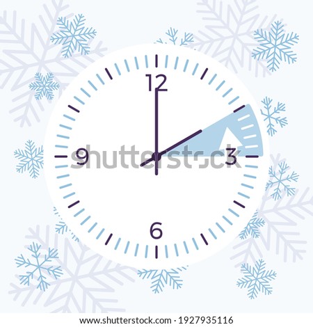 Winter time practice of shifting the clock back. Setting the clocks during cold month. Vector creative stylized illustration, beautiful icy and snowflake design