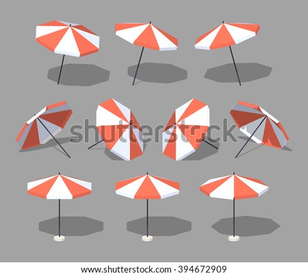 Sun umbrella. 3D lowpoly isometric vector illustration. The set of objects isolated against the grey background and shown from different sides