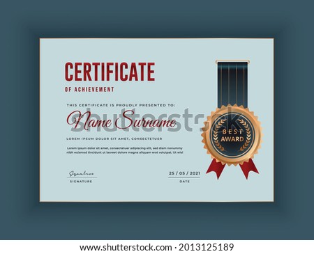 Gold batch with ribbon certificate of achievement design best diploma award certificate white background