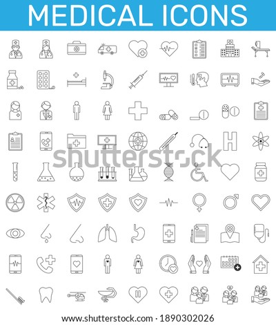 Medicine and health symbols - minimal set of thin line web icons. vector illustration.