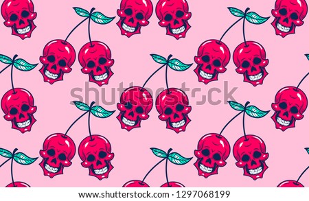 seamless pattern sweet cherry skull