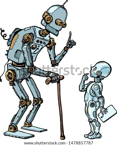 old and new robot. Pop art retro vector illustration drawing