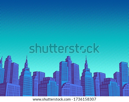 night modern city with skyscrapers. Pop art retro vector illustration vitch vintage 50s 60s style