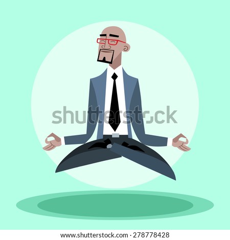 African businessman quiet hangs in the air like a yogi. Confidence and business