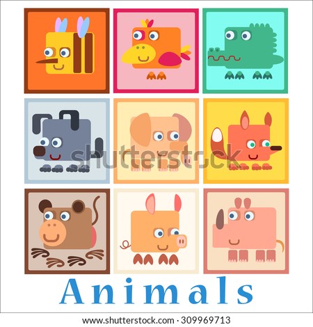 Set animals baby style birds amphibians insects Pets