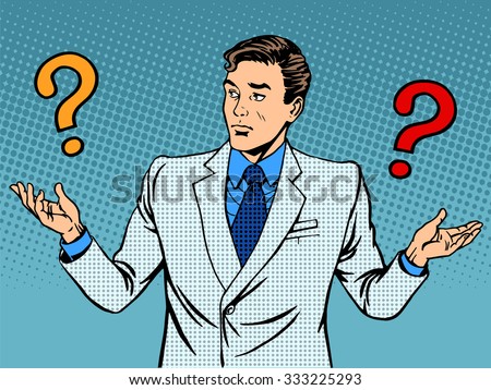 Questions businessman misunderstanding pop art retro style