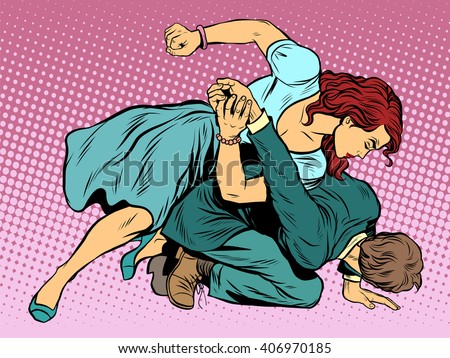 Woman beats man in fight