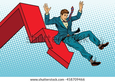 Business male financial collapse, fall and ruin pop art retro vector illustration