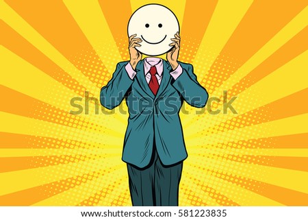 Joy smile. Man smiley Emoji face. Vintage pop art retro comic book vector illustration