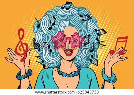 Young woman music notes instead of hairstyles. Pop art retro vector illustration. creativity and artistry
