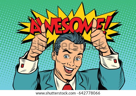 awesome businessman two like gesture, thumb up. Pop art retro vector illustration drawing