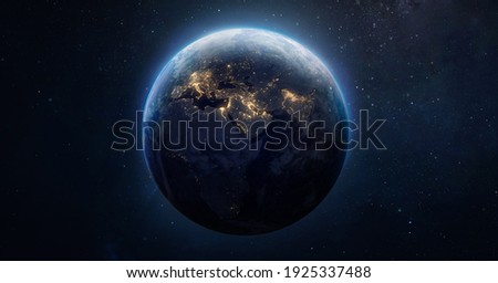 Sphere of nightly Earth planet in outer space. City lights on planet. Life of people. Solar system element. Elements of this image furnished by NASA Imagine de stoc © 