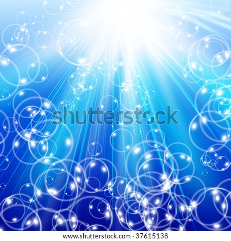 snowflakes and stars and soap-bubble descending on a path of blue light
