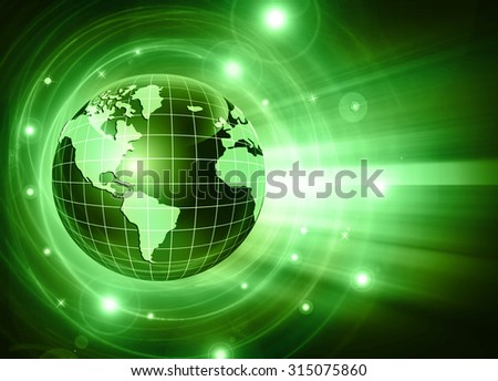 Globe and glowing lines on technological background. Technology background.Electronics, bright lines and rays, symbols of the Internet, radio, television, mobile and satellite communications