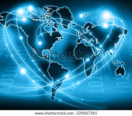 Best Internet Concept of global business from concepts series. World map with lines of light communication network Internet, satellite, wi-fi