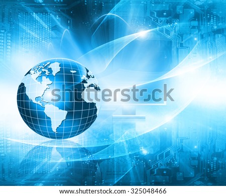 Best Internet Concept. Globe, glowing lines on technological background. Electronics, Wi-Fi, rays, symbols Internet, television, mobile and satellite communications. Technology illustration