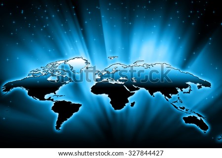 World map on a technological background, glowing lines symbols of the Internet, radio, television, mobile and satellite communications. Elements of this image furnished by NASA