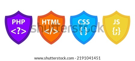 Set of programming symbol.PHP,HTML5, CSS3, JS icon. Vector Illustration
