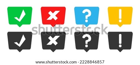  Set of check mark, cross, question mark, exclamation point icon ,speech bubble icons. Vector Illustration