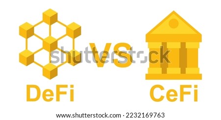  Decentralized finance and centralized finance.DeFi vs CeFi. Vector Illustration