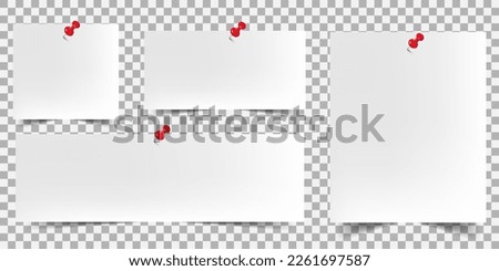 Set of Realistic Blank sheet attached to a red pushpin.Vector