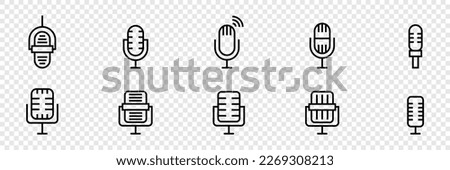 Set of Linear Microphone Pictograms for Audio Recording and Broadcasting.Audio Recording and Broadcasting Microphone Pictograms Set.Microphone Pictogram Collection for Podcasting 商業照片 © 