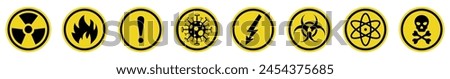  Danger sign collection, Warning Symbol set.,Atomic Danger Icon, Nuclear Radiation Icon, Toxic icons .Vector Illustration
