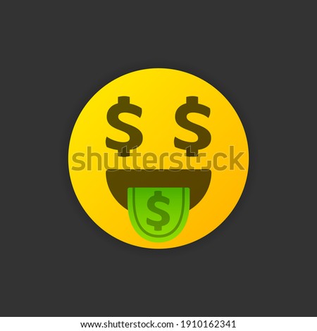 Dollar emoticon symbol. Money emoji icon isolated on dark background. Vector illustration EPS 10