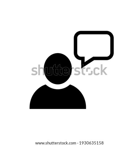 Speak black vector icon. One people with speech bubble. Monolog symbol. Vector EPS 10