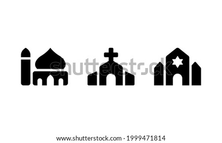 Mosque church and synagogue religion buildings symbols. Religion of worship place vector icon set Vector illustration EPS 10