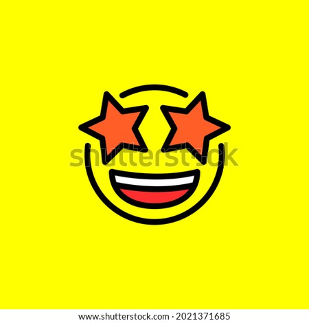 Star Eyes Emoji. Favorite emoticon with star in eyes. Star smile isolated on yellow background. Vector EPS 10