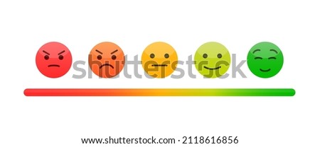 Mood scale, from red angry face to happy green emoji. Customer satisfaction meter. Vector illustration EPS 10