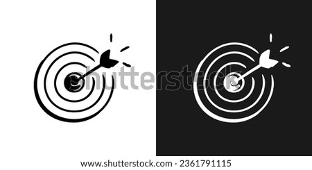 Arrow hit in archery target goal symbol icon sketch in vector. Accuracy concept. Hand drawn doodle sign in black and white. Vector EPS 10