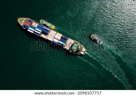 Aerial top view container ship sailing on the green sea full speed container for logistics, import export, business and Industry by shipping or transportation Worldwide ocean freight  Zdjęcia stock © 