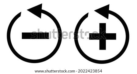 Vector illustration of minus and plus sign icon inside an arrow pointing anticlockwise