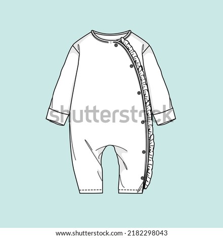 New born baby boy, girl romper bodysuit flat sketch illustration.