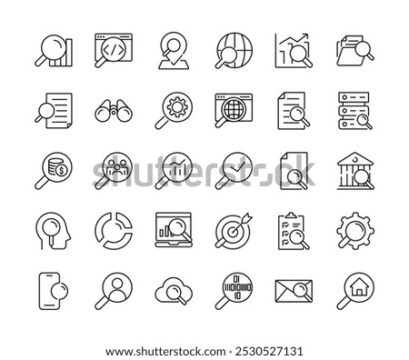 Search line icons. magnifying glass, find, Document, book, coding, ui, online, magnify, zoom. editable stroke. vector illustration.