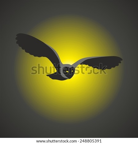 The owl flies at night, an illustration of an owl