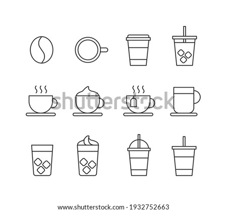 A set of cafe related icon illustrations such as coffee, iced coffee, americano, and takeout.