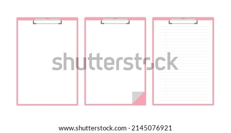 Simple clip, document, clipboard, paper, note binder frame illustration set.