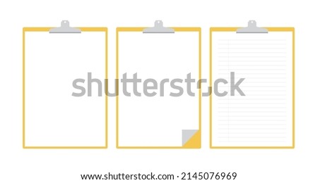 Simple clip, document, clipboard, paper, note binder frame illustration set.
