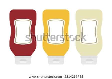 A set of tube-shaped packages containing ketchup, mustard and mayonnaise sauce.