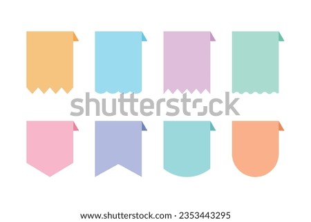 Set of colorful flags, ribbons, banners, insignias, tags decoration icon illustrations. As a design template source, it is used for messages and event contents.