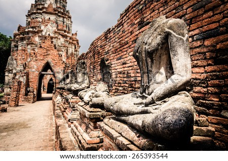 the old ancient temple , destroyed from old war in the thailand history