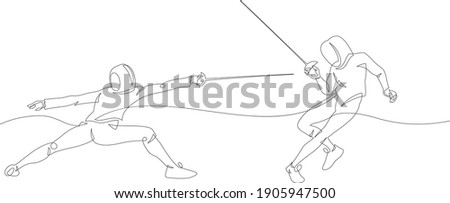 Continuous line drawing of two fencer. Fensing sport vector illustration